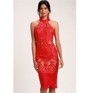 Lulu's Red Lace Halter Dress